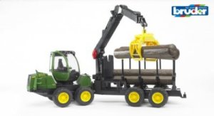 Bruder John Deere 1210E Skotare med 4 timmerstockar och greppare 1:16